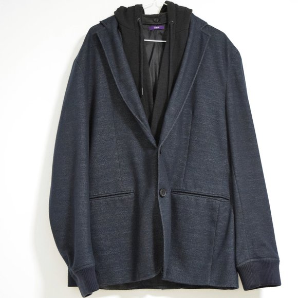 Dark Faux Denim Double Layer Hooded Sweatshirt Jacket | Size L - Picture 11 of 12